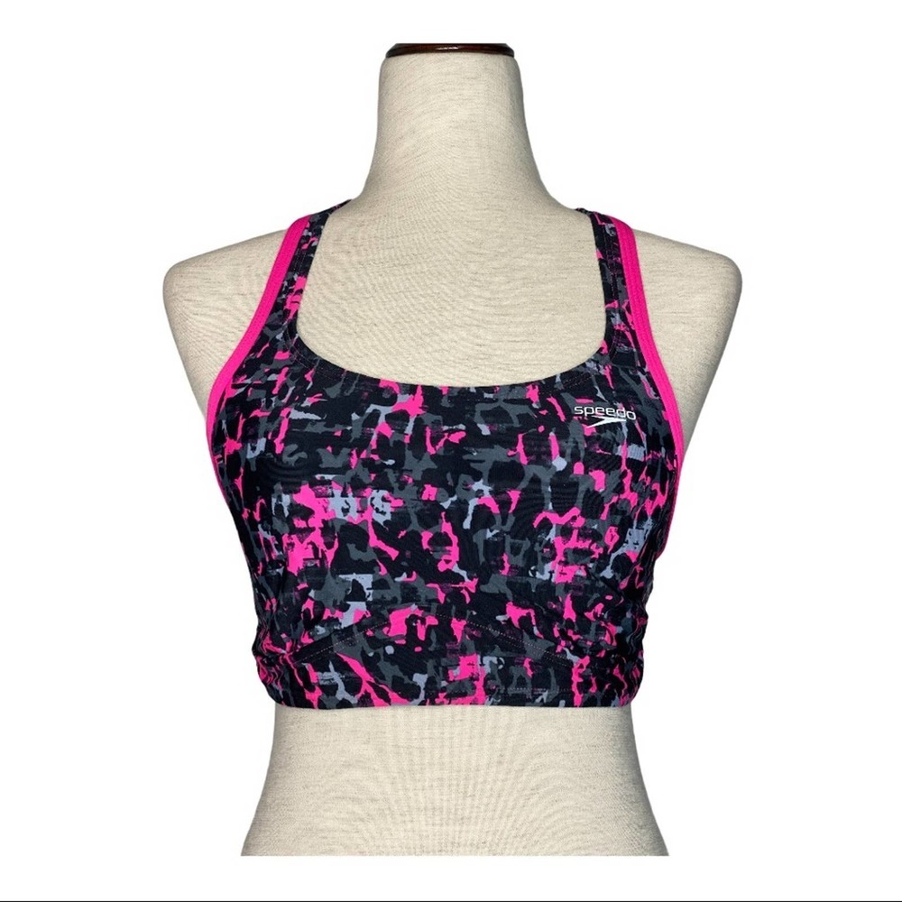 Speedo Swim Top Fit Endurance Lite Pink and Black Racerback Quick Dry Stretch 8‎